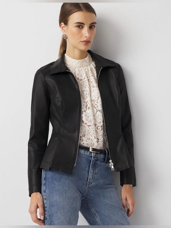 White House Black Market Jackets & Blazers - NWT- White House Black Market Peplum Coated Denim Jacket in Black Size M